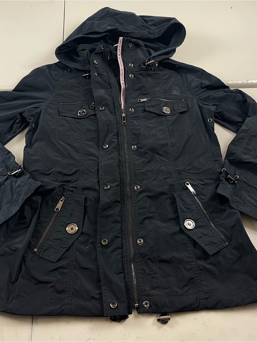 Burberry Blue Label light weight utility parka rain Jacket size small.